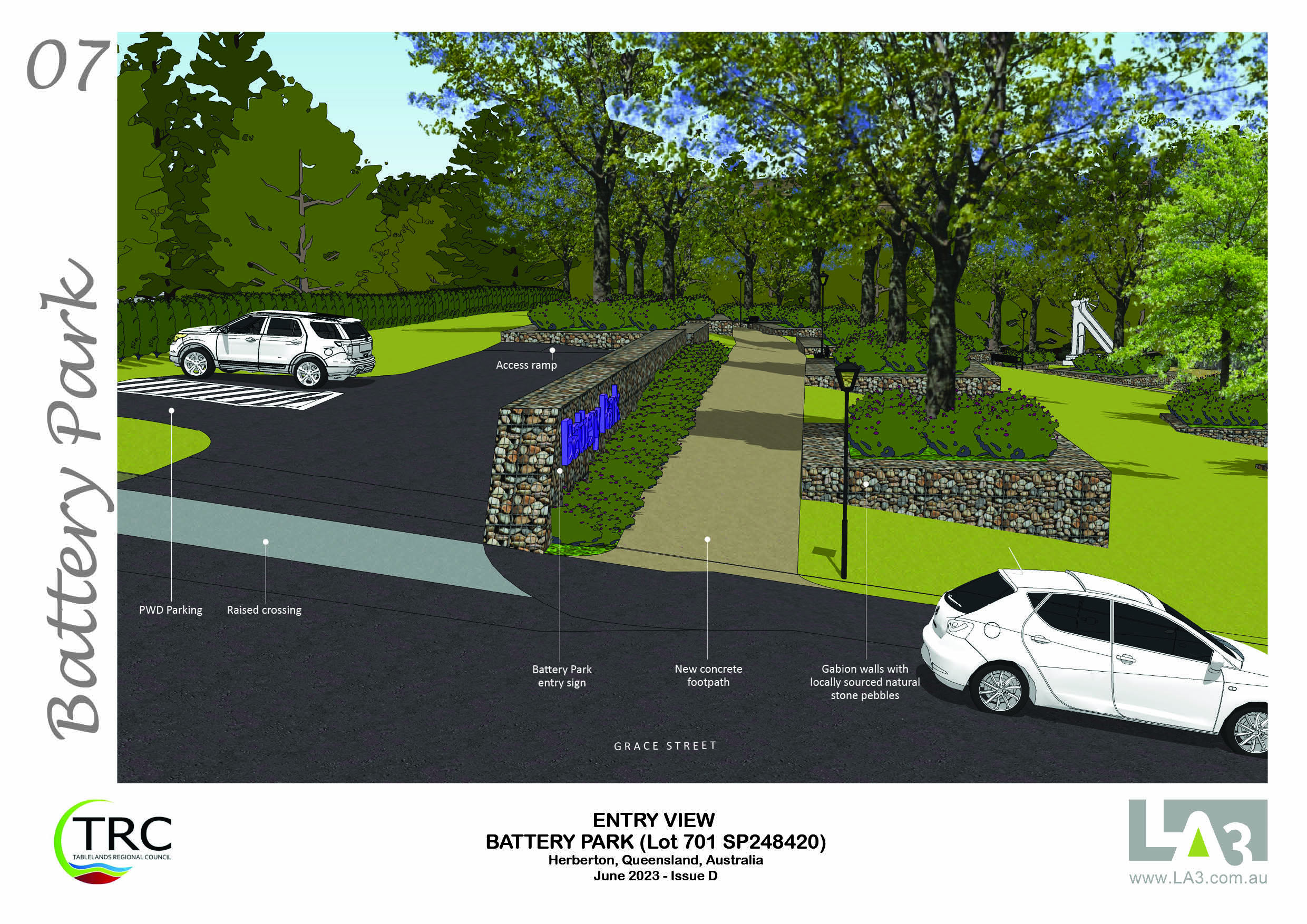 An artist impression of a car park and footpaths at Herberton Battery Park